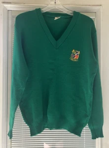 Maglione vintage Irlanda con stemma ricamato scollo a V made in Ireland verde - Foto 1 di 7