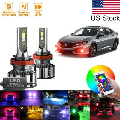 2x RGB Multi-color APP Control H8 H11 Fog Light DRL Bulbs For 06-21 Honda Civic - Image 1 of 4