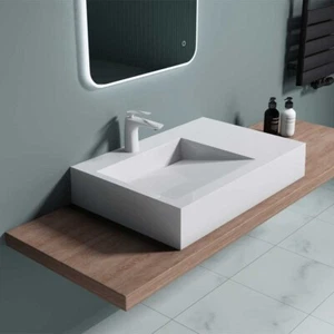 Durovin Bathroom Wash Basin Vanity Stone Wall Hung Countertop & Plug 750/1000mm - Picture 1 of 20