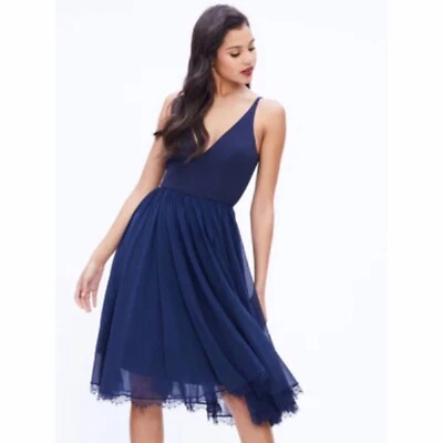 Vestido The Population Alicia Vestido ribete encaje talla XS azul cóctel Foto 1 de 4