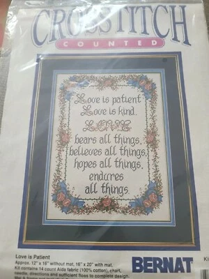 NEW Vintage Bernat Love is Patient Counted Cross Stitch Kit 25005 Joan Elliott - Image 1 of 3