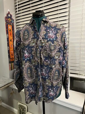 Camisa abotonada vintage At Last para mujer L 90s patrón floral abuela grunge Foto 1 de 4