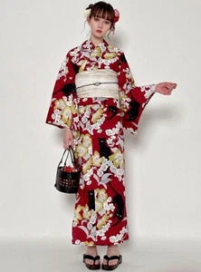 Grial Kimono Yukata Conjunto Vestido Gato Cereza Camelia Kioto Ropa de Verano Japón - Imagen 1 de 16