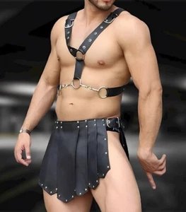 Men's Real Leather Gladiator Kilt Clubwear Kilt + "FREE LEATHER CHEST HARNESS" - Picture 1 of 2