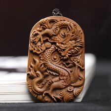 Chinese Dragon Amulets Lucky Statue Carving Necklace Pocket Pendant Crafts Gift