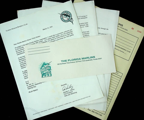 MLB Florida Marlins - 1993 Inaugural Year - Letter  to Season Ticket Holders Cover
