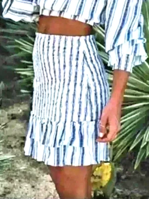 Falda Cottagecore Coastal Nieddaughter blanca azul a rayas L Hamptons Foto 1 de 4