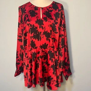 Camicetta tunica Lane Bryant rossa nera floreale taglia 16 - Foto 1 di 6