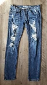 Machine Norvell Mode Destroyed Skinny Jeans 9/30 Distressed Whiskers Stretch - Picture 1 of 3