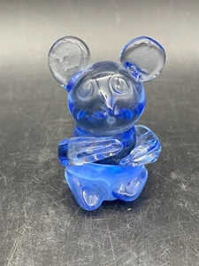 Hand Blown Blue Art Glass Bear/Mouse  Figurine W/Polished Bottom 3" tall - Picture 1 of 10