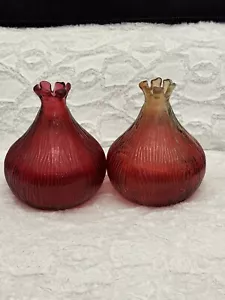 Vidrious recycled glass vase set 2 San Miguel Spain, Ruby red, 8" x 6", textured - Picture 1 of 4