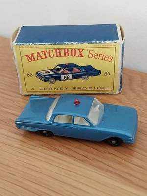 Caja de fósforos Lesney Nº 55 Ford Fairlane Policía Patrulla VNM Original Tipo D Caja Foto 1 de 4