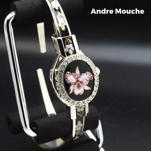 Orologio Bracciale Andre Mouche Pietra Smaltata Floreale Dal Giappone - Foto 1 di 6
