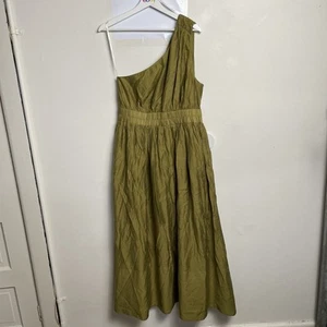 Sheike Gemma Maxi Dress Size 14 Olive Green One Shoulder Silk Blend Flare New - Picture 1 of 13