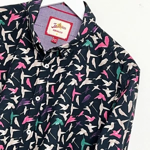Joe Browns Hemd Große L Herren Freizeit Smart Baumwolle Vögel Schwarz Rosa Langarm - Bild 1 von 12