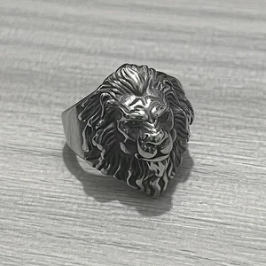 3D Lion Head Ring Punk Animal Ring Vintage Stainless Steel Hip Hop Men size 7-13 - Picture 1 of 6