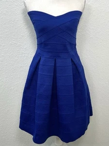 EXPRESS Womens MEDIUM Royal Blue Strapless Fit & Flare Bandage Mini DRESS EUC - Picture 1 of 6