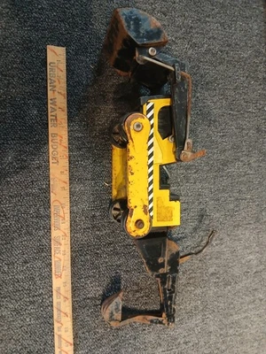 Vintage Tonka Trax Backhoe Yellow Tractor Pressed Steel Loader Toy  - Image 1 of 4