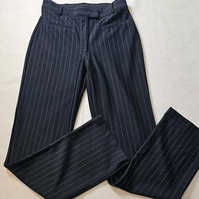 Pantalones de vestir para mujer azul marino a rayas 7/8 poliéster spandex elástico pantalones de carrera Foto 1 de 4