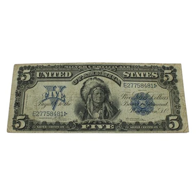 1899 Series $5 Indian Chief Silver Certificate U.S. Note No Reserve #C754-1 - Image 1 of 4