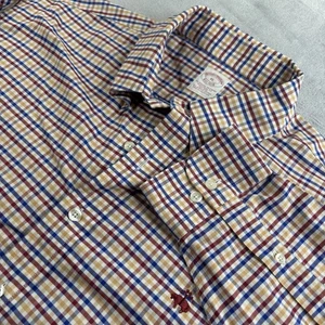 Brooks Brothers Oxford Shirt Men XL Plaid Logo Traditional Fit OCBD Non Iron - Picture 1 of 9