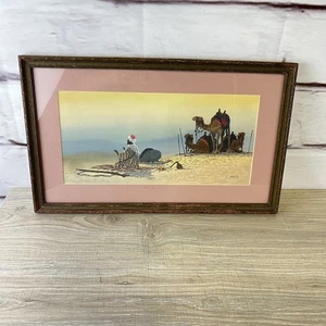 Atq Middle East Painting Muslim Man Camels Bedouin C. Neville Watercolor Prayer - Picture 1 of 13