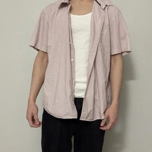 Old Navy Mans Pink Beige Short Sleeve Collared Button Up Pocket Shirt Size L - Picture 1 of 6