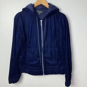 Saks Fifth Avenue Hoodie Women's Jacket Blue Velour XS Zipper Front Pockets - Picture 1 of 10