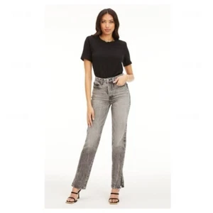 Pantalones de mezclilla de colección Good American para mujer tiro alto dobladillo dividido gris lavado negro gris talla 27 - Imagen 1 de 9