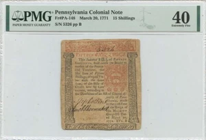1771 March 20, 15s Pennsylvania Colonial Note FR#PA-148 PMG XF40 - Picture 1 of 2