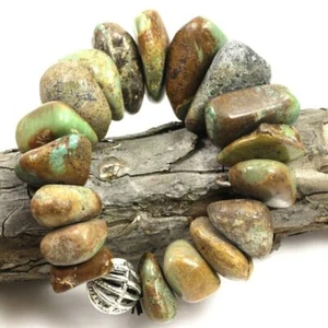 Green Turquoise Bracelet Rough Nugget Beads Stretch Healing Gemstone Elisa 7.5"  - Picture 1 of 9
