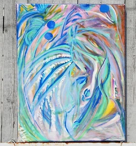 Pintura acrílica pintada a mano, abstracta, sobre lienzo 16" x 20" Wispy Thoughts  - Imagen 1 de 2