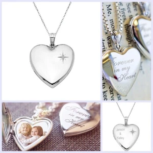 Sterling Silver Diamond Love Locket Picture Pendant Necklace Custom Personalized - Picture 1 of 34