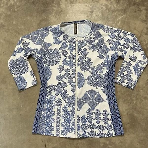 Tommy Bahama Swim Top Womens XS Full Zip Long Sleeve White Blue Floral - Picture 1 of 8