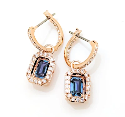 New in Gift Box SWAROVSKI 5639752 Rose Gold Pave Blue Millenia Hoops Earrings - Image 1 of 4