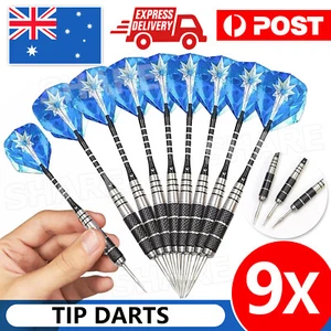 9PCS 24g Professional Steel Tip Darts Set Iron Barrel 163mm Flights Stems AU - Picture 1 of 9