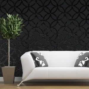 Sequin glitter circles lines Textured Geometric dark gray black Modern Wallpaper - Picture 1 of 12