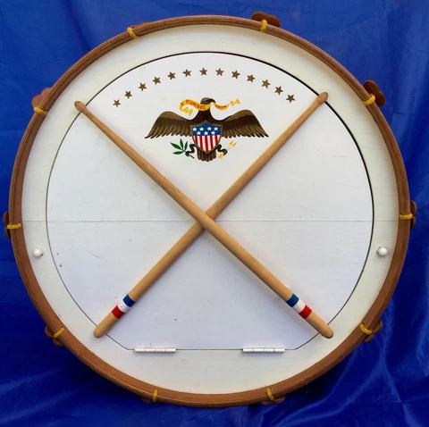 VINTAGE AMERICANA DRUM HANGING CABINET CUPBOARD EAGLE STARS & STRIPES FOLK ART Cover