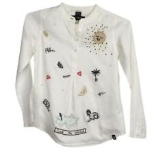 Desigual Girls Button up Shirt Size 9/10 Years White Multicolor Embroidery gi17