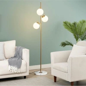 Golden Floor Lamp with 3 White Globes Sofa Standing Light - Picture 1 of 13