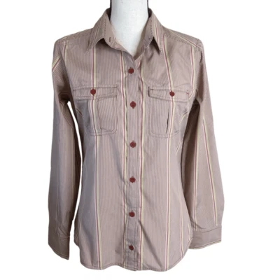 Patagonia La Reina White and Rust Striped Gorpcore, Casual Blouse Size 4 - Imagem 1 de 4