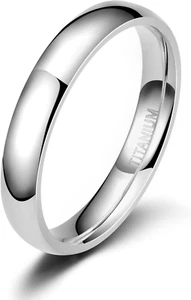 2Mm 4Mm 6Mm 8Mm 10Mm Titanium Ring Plain Dome High Polished Wedding Band Comfort - Picture 1 of 12