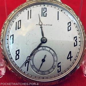 ca. 1929 HAMILTON SIZE 12 POCKET WATCH 14KT GF CASE 17 JEWELS GRADE 912 RUNNING - Picture 1 of 24