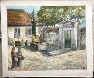 Watercolour Home ° Garden Old Yard IN Leopoldstadt 1922 Vienna Austria - Picture 1 of 4