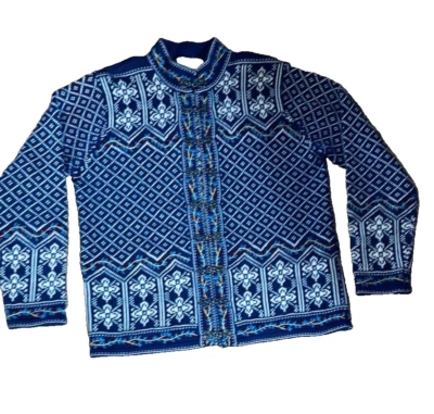 Cárdigan Suéter Vintage Norm Thompson Fair Isle M Cierres Nórdicos Peltre Azul Foto 1 de 4