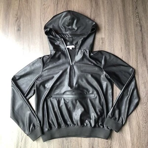 Faux Leather Hoodie Women’s Small Black Edgy Punk Futuristic Gamer Goth - Picture 1 of 9