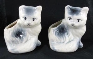 Lot of 2 Matching Vintage Pottery Ceramic Kitty Cat Figure Planter Planters - Picture 1 of 7