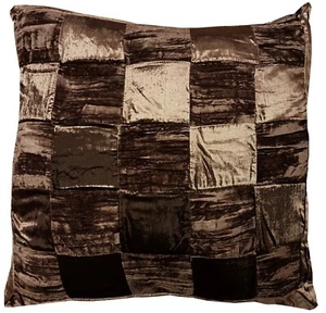 2 PACK VELVET CHECK CHOCOLATE LARGE CUSHION COVER PATCHWORK BROWN SQUARE 22" - Picture 1 of 2