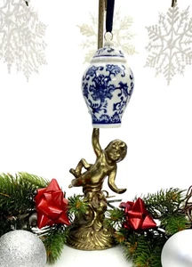 Christmas Ornament Oriental Blue & White Design Porcelain Ginger Jar Tree Decor - Picture 1 of 5