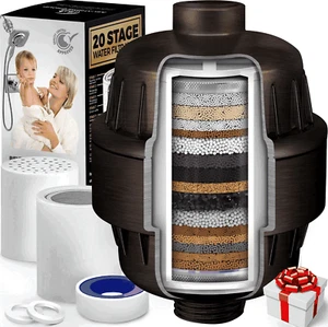 20 Stage Shower Head Filter with Vitamin C E A for Hard Water Bronze Color - Picture 1 of 8